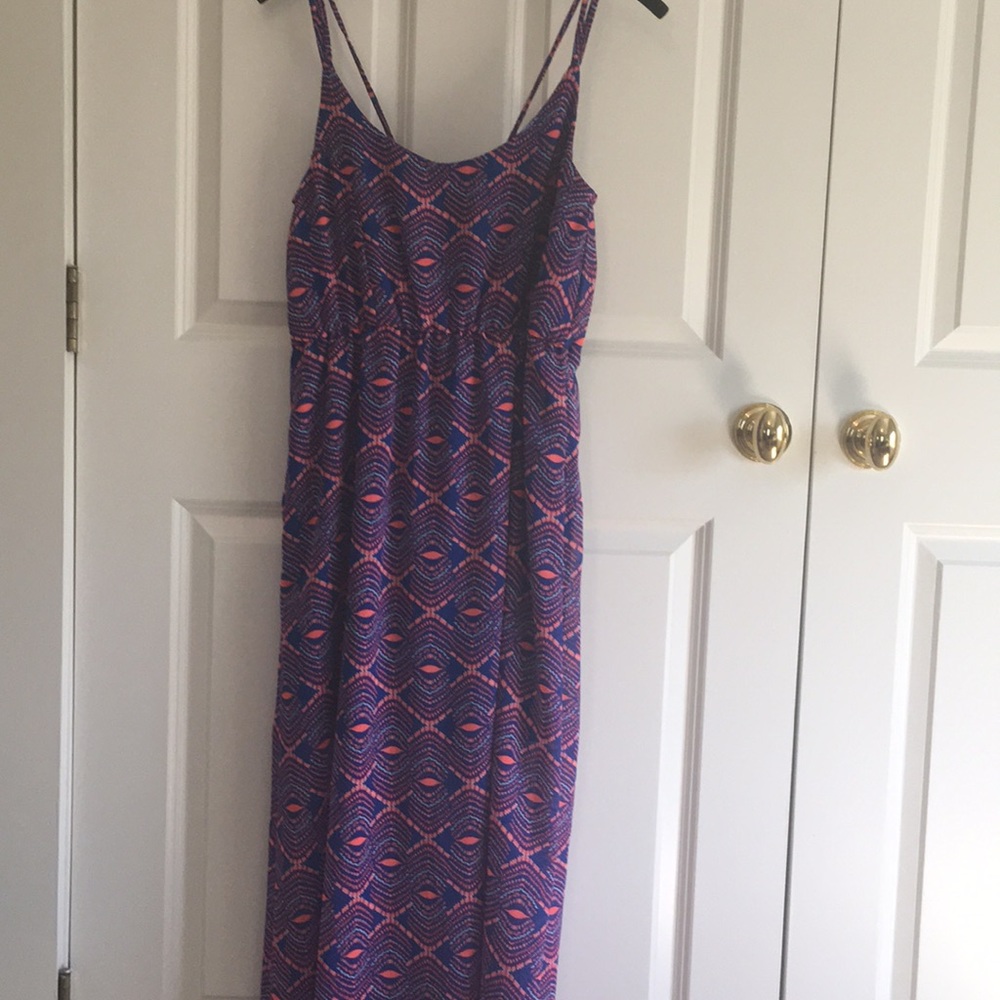 Blue and peach maxi dress